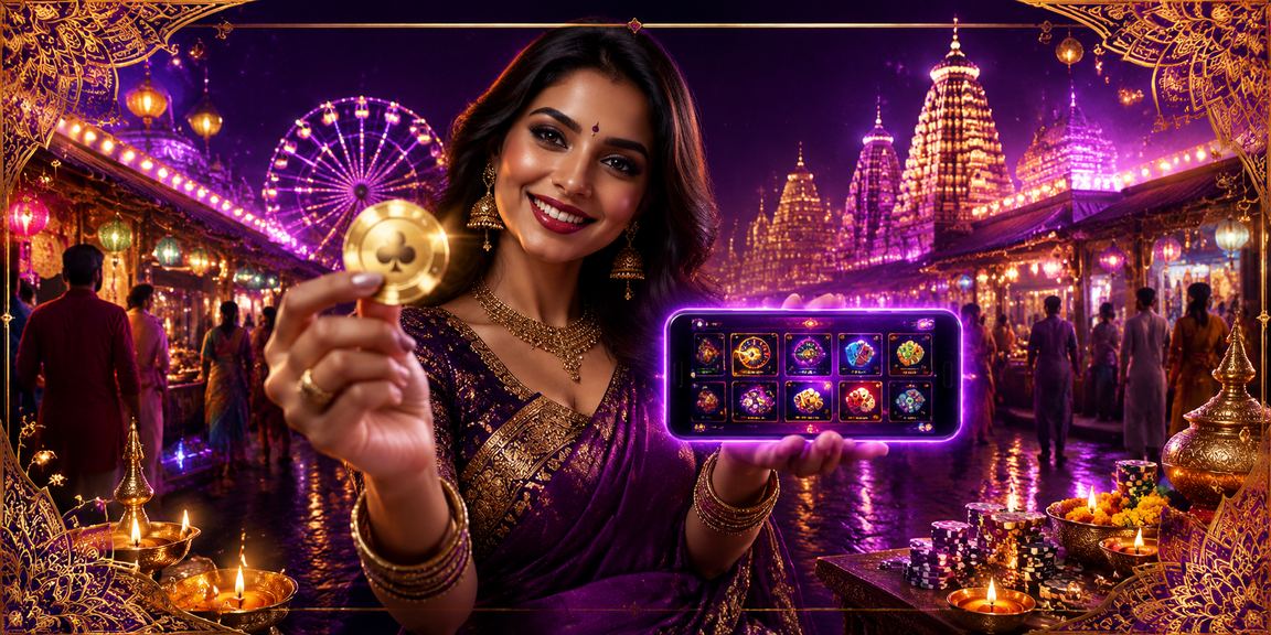 Indian player enjoying mobile casino at night market